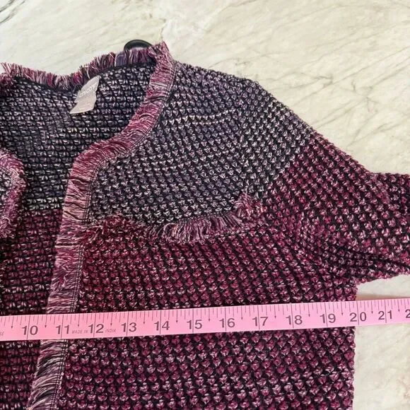 Chico's Marled Fringe cotton blend open front Cardigan Sweater size 1/M - Picture 6 of 7